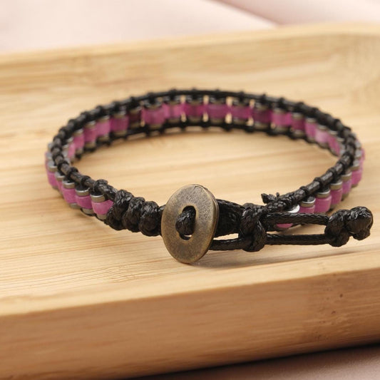 Stone of Opportunity, Green Aventurine & Hematite Leather Bracelet for Men, Crystal Wristband Gift, Earthy Bold Style, 21cm / 8.26in