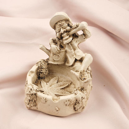 White Bob Marley Ashtray with Marijuana Leaf | 9 cm and 3.5 in Mini Reggae Ashtray for Smokers, Rasta Decor, Unique Cigarette Lid