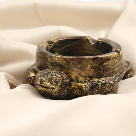 Antique Gold Turtle Ashtray, Unique Reptile-Inspired Smoking Tray, Handmade Zen Decor for Home  Exotic Animal Gift Idea, 3.5x13x10cm