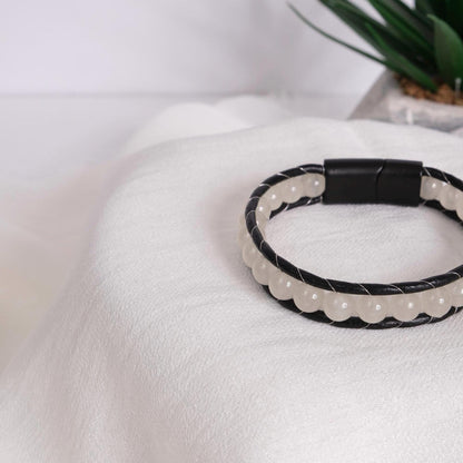 Glow in the Dark Gemstone Men's Bracelet – 22cm Leather and Stainless Steel Bright and Bold Design