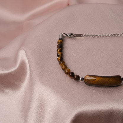 Brown and Classic Adjustable Gemstone Bracelet for Men, Chunky Chain Link | Rugged Modern Style | Masculine Jewelry Gift for Boyfriend