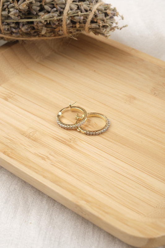 Gold Plated Hoop Earrings With Baguette Diamond Accents In Silver Tone, Lightweight Hypoallergenic Elegant Everyday Jewelry Gift For Women