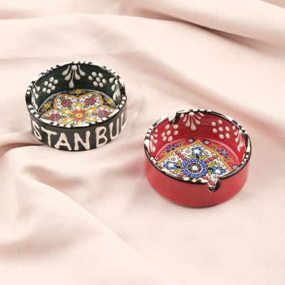 Buy1 Get1 | Handmade, Antique Looking Vintage Style Ashtray in Black & Dark Red