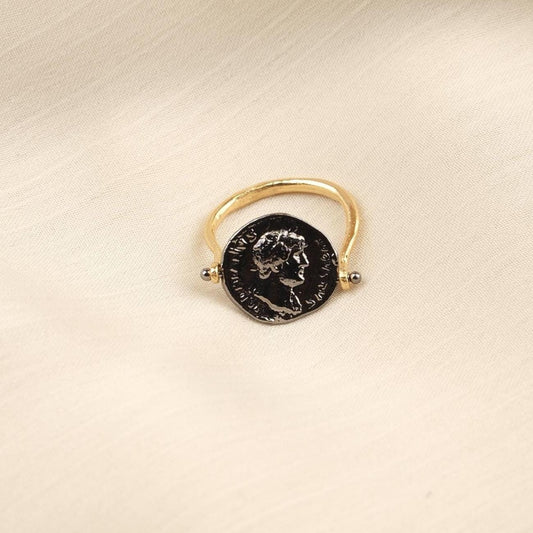 Handmade Roman Emperor Ring With Antique Coin Look, Antique Looking And Vintage Style Gold Plated With Minimalist Statement Design Charm