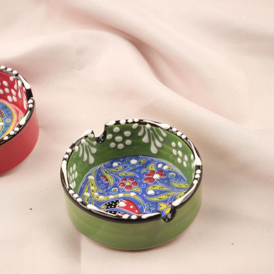 Buy1 Get1 | Handmade, Antique Looking Vintage Style Ashtray in Unique Red & Green with Mandala Design