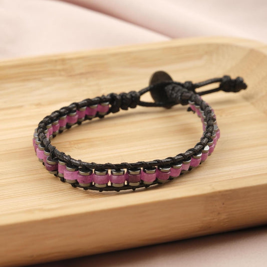 Stone of Opportunity, Green Aventurine & Hematite Leather Bracelet for Men, Crystal Wristband Gift, Earthy Bold Style, 21cm / 8.26in