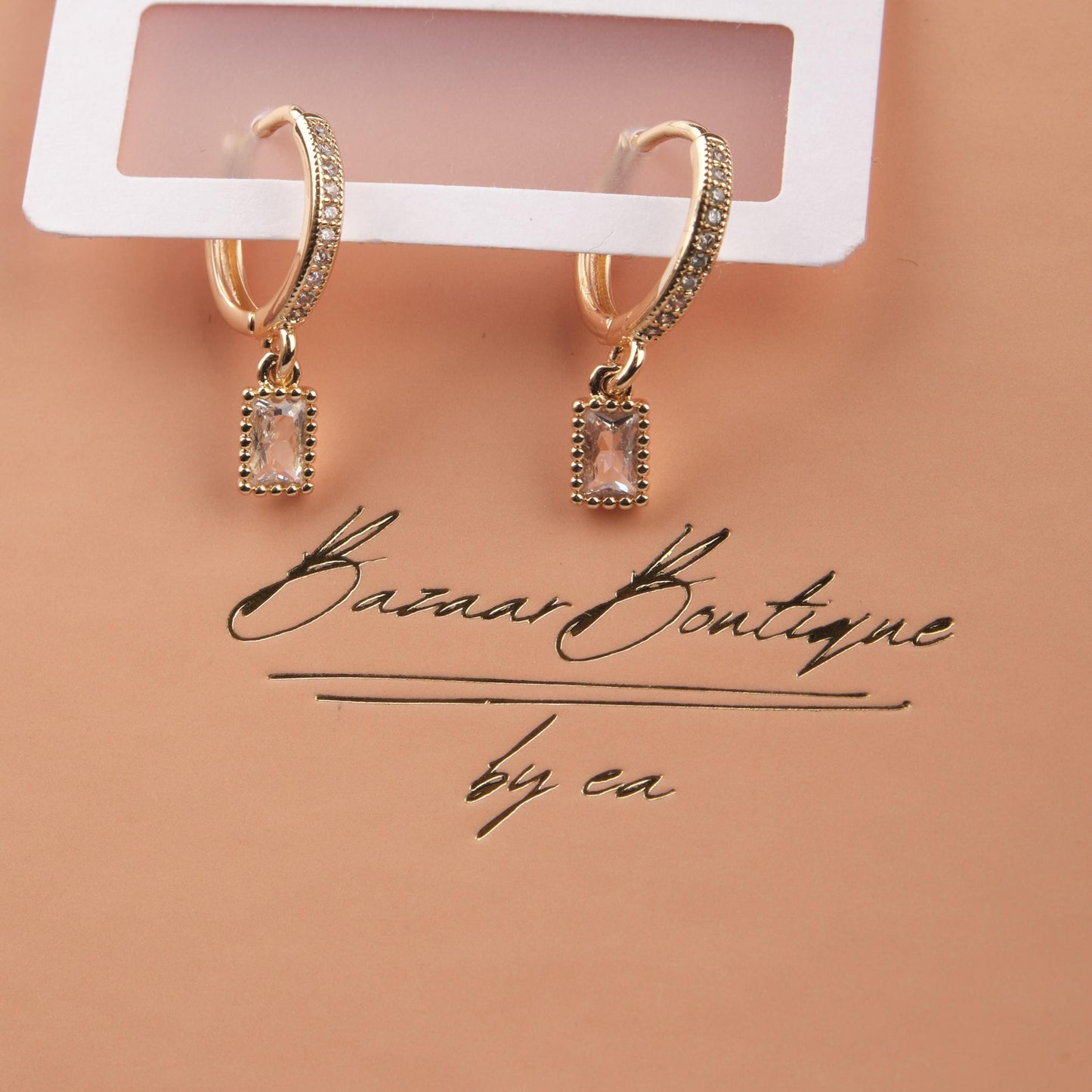 Gold And Pink Emerald Earrings For Women, Timeless Minimal Hoops, Hypoallergenic Jewelry Made In Brass