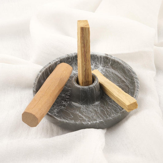 Sky Gray And White Oval Palo Santo And Smudge Holder | Handmade Ceramic Energy Cleansing Dish | 13x13x9cm Sandal Stick Holder Authentic Gift