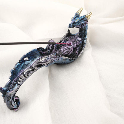 Blue Resting Dragon Incense Stick Holder | Feng Shui Aromatherapy Tray For Smudge Or Meditation | 20x5x6cm Positive Energy and Meditation