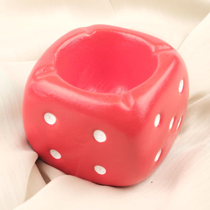 Red Dice Ashtray for Smokers, Playful Casino Theme Decor, Handcrafted Cube Design Tray with Dot Detail  Fun Gift Idea, 7x8x8cm