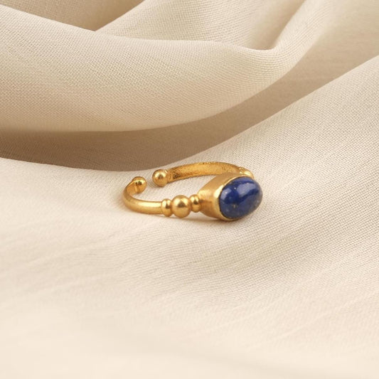 Stone of Authenticity & Inner Truth | Handmade Lapis Ring, Antique Looking And Vintage Style, Adjustable Gemstone Artistic December Ring