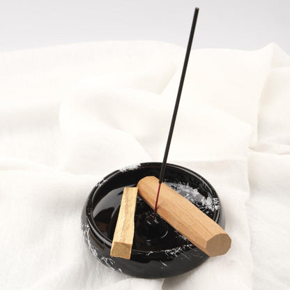 Palo Santo & Incense Stick Holder | Marble Paint Ceramic Modern Ash Catcher For Smudge Or Sticks | 12x12x5cm Authentic Yogi Gift