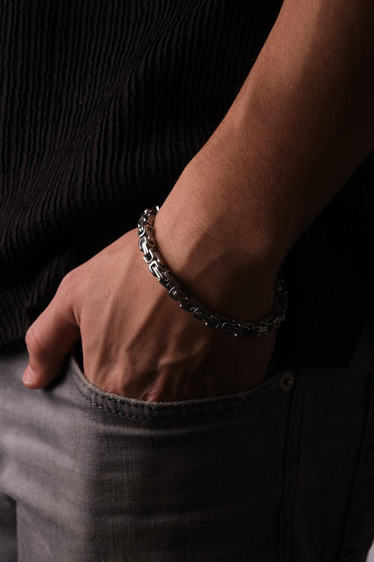 Silver Chain Detailed Bracelet for Men & 22 cm, Rugged Charm Meets Minimalist Design | Perfect for Daily Wear | Great Gift for Stylish Men