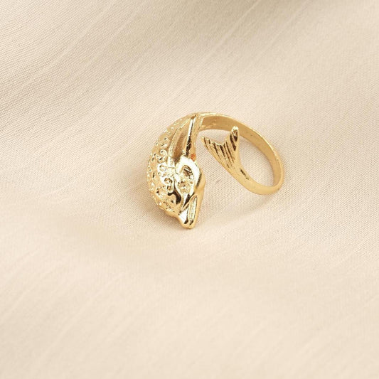 Handmade Dolphin Antique Looking Vintage Style Adjustable Ring, Gold Plated Dolphin Design, Playful Ocean Inspired Animal Statement Jewelry