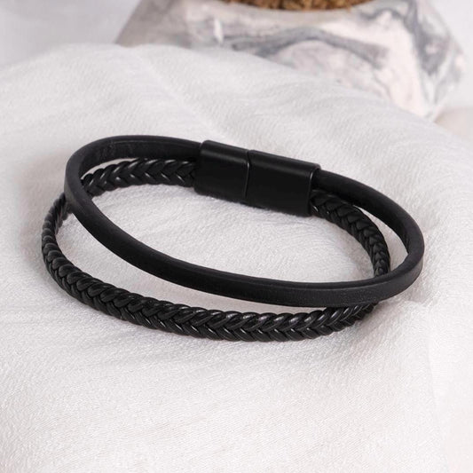 Classic Black Men's Leather Bracelet, Minimalist & Modern Design, Genuine Leather . Elegant Gift for Him