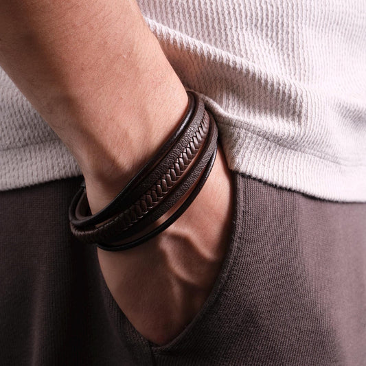 Brown Leather Bracelet for Men, 22cm Bold Style, Genuine Leather, Durable Everyday Wear, Minimalist Masculine Design