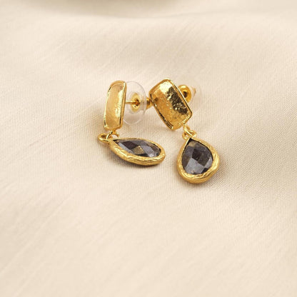 Handmade Garnet Diamond Earrings,Gold Teardrop January Birthstone, Artistic Minimal Jewelry For Women, Elegant Everyday Statement Piece Gift