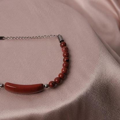 Red Classic Gemstone Bracelet with Silver Cord  Stainless Steel Gift for Men, Tough and Timeless Style, Cool Masculine Jewelry Gift for Men