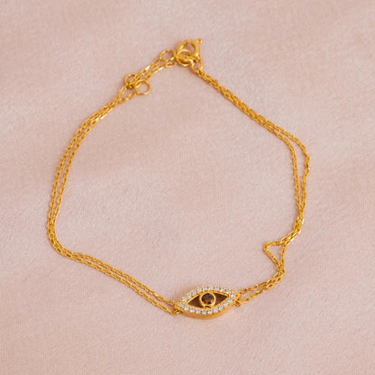 Minimalist Nazar Bracelet for Women, Crafted in 925 Sterling Silver with Gold Plating, Elegant Eye Design for Subtle Charm and Style Gift