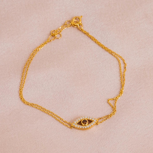 Minimalist Nazar Bracelet for Women, Crafted in 925 Sterling Silver with Gold Plating, Elegant Eye Design for Subtle Charm and Style Gift