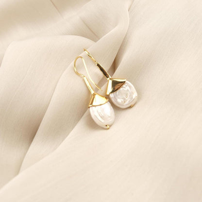 Handmade Genuine Pearl Dangle Earrings, Elegant Gold Plated Design with Baroque Freshwater Pearls, Vintage Style & Antique Looking Her Gift