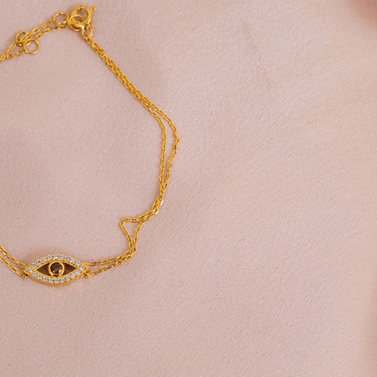 Minimalist Nazar Bracelet for Women, Crafted in 925 Sterling Silver with Gold Plating, Elegant Eye Design for Subtle Charm and Style Gift
