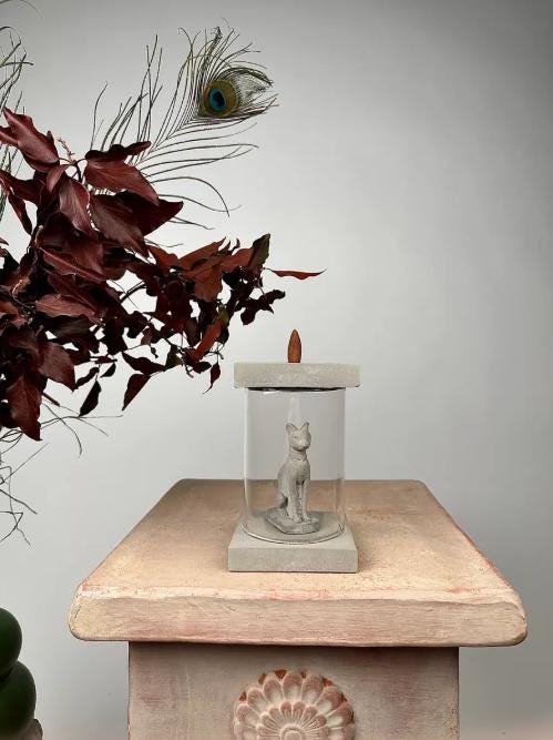 Sphinx Backflow Incense Burner with Glass Dome, Mystical Aromatherapy Decor for Meditation, Yoga, Focus and Calming Ritual Spaces