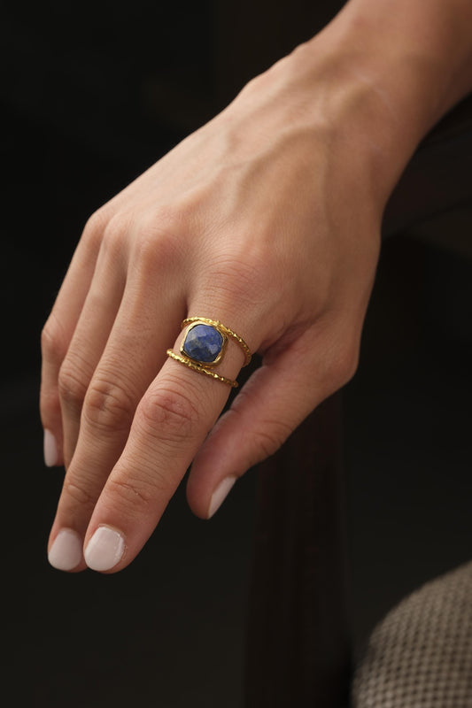 Stone of Mind & Authenticity | Handmade Sodalite Ring, Antique Looking And Vintage Style Adjustable Ring,Gemstone Artistic Diamond Ring Gift
