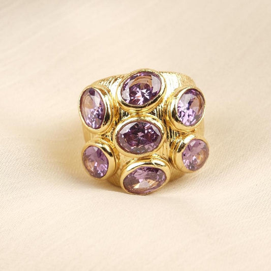 Handmade Ottoman Style Ring With Blue Gemstone Cluster, Antique Looking And Vintage Style Gold Plated Ring With Regal And Artistic Details