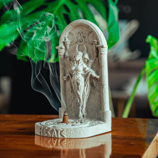 Handcrafted Hecate Cone Incense Burner, Triple Moon Goddess Altar Decor, & Ritual Mythical Tool for Meditation and Spiritual Awareness