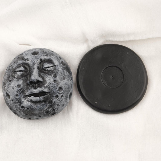 Sleeping Moon Cone and Backflow Incense Burner | Gray And Black Aromatherapy Smoke Fountain | 6x10x10cm Meditation Gift for Moon Lovers