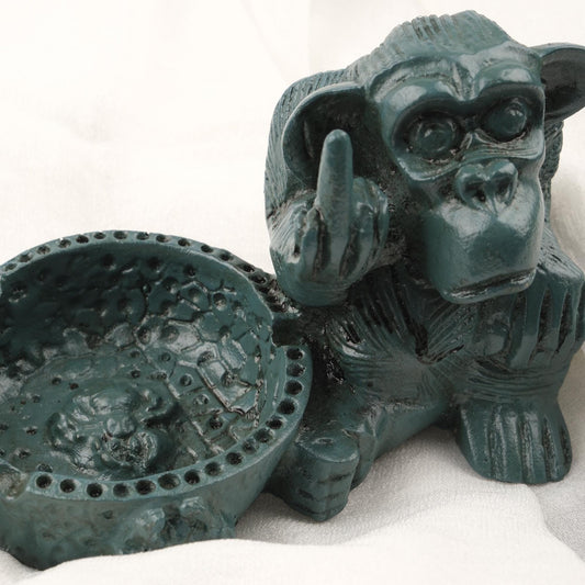 Big Middle Finger Monkey Ashtray |  Mythic Funky Outdoor Ashtray Lid Gift – 15x9cm Handmade HEAVY ITEM 1LBS