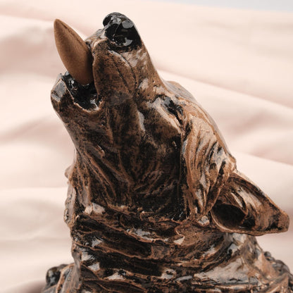 Gold Black Howling Wolf Backflow Incense Holder & Burner in Resin | Unique Ash Catcher for Meditation Lovers, Authentic Yoga Accessories