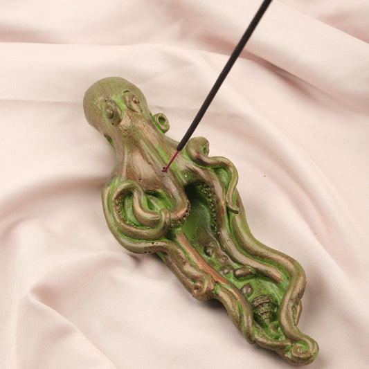 Green Octopus Incense Stick Holder with Ash Lid , 23 cm, 9 in | Unique Sea-Inspired Incense Burner for Meditation & Decor, Incense Burner