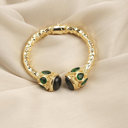 Stone of Leadership & Protection Handmade Historical Malachite Bangle, Antique Looking and Vintage Style Gold Plated Statement Bracelet Gift