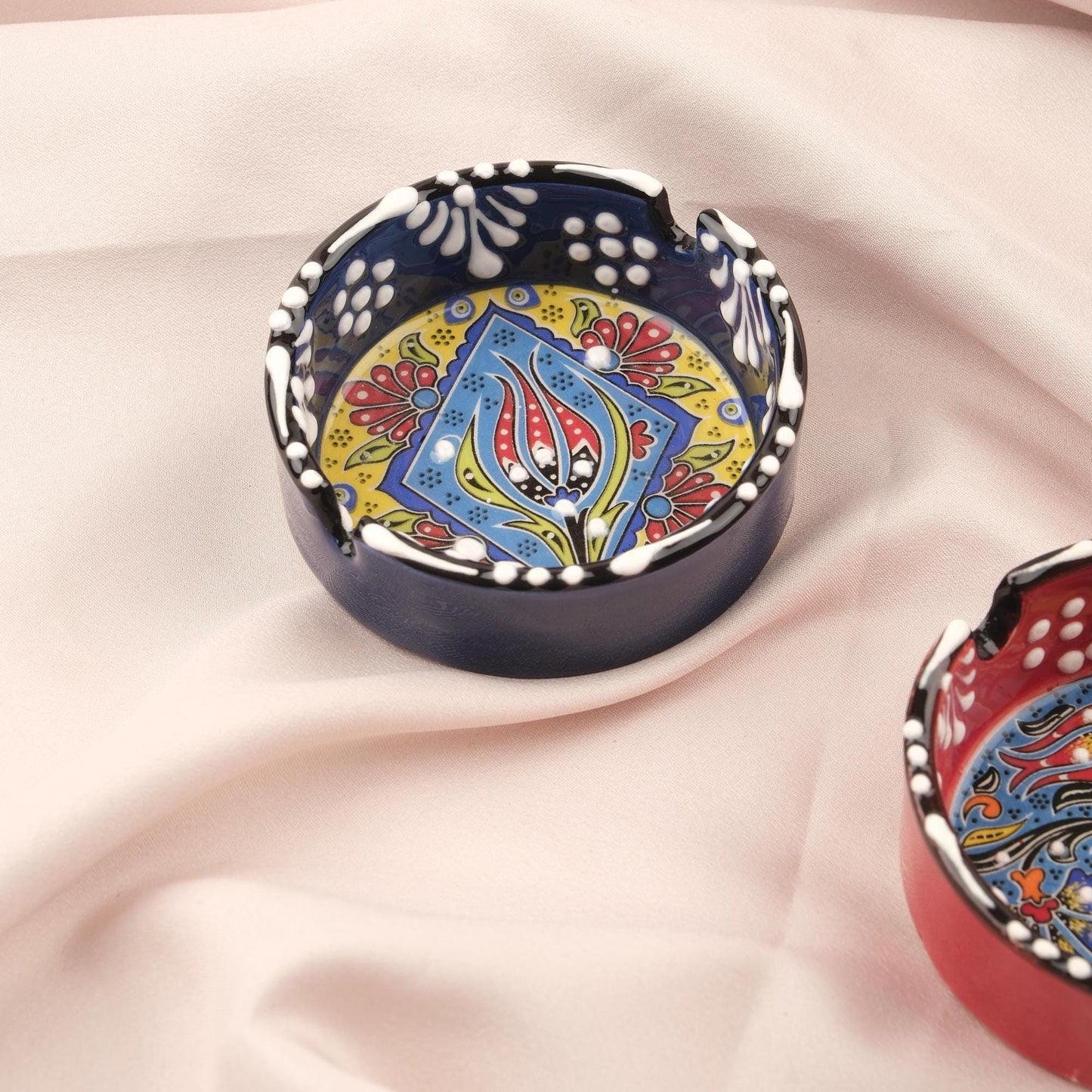 Buy1 Get1 Antique Ashtray in Red and Navy Blue, Authentic & Vintage Smoking Accessories, Art Deco Ash Tray, Cigarette Lid Gift for Smokers