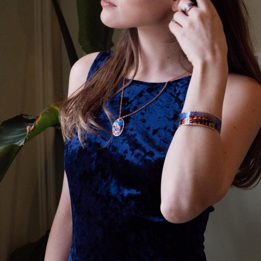 Vincent Van Gogh "Starry Night Over the Rhône" Bracelet, Pure Copper, Handmade Adjustable Artistic Cuff, Antique Looking Vintage Style Gift