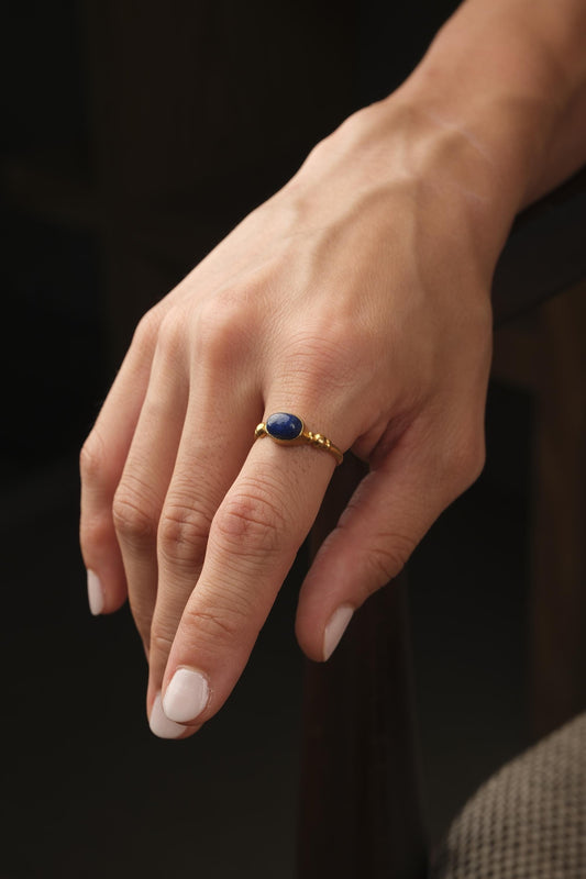 Stone of Authenticity & Inner Truth | Handmade Lapis Ring, Antique Looking And Vintage Style, Adjustable Gemstone Artistic December Ring