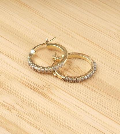 Gold Plated Hoop Earrings With Baguette Diamond Accents In Silver Tone, Lightweight Hypoallergenic Elegant Everyday Jewelry Gift For Women