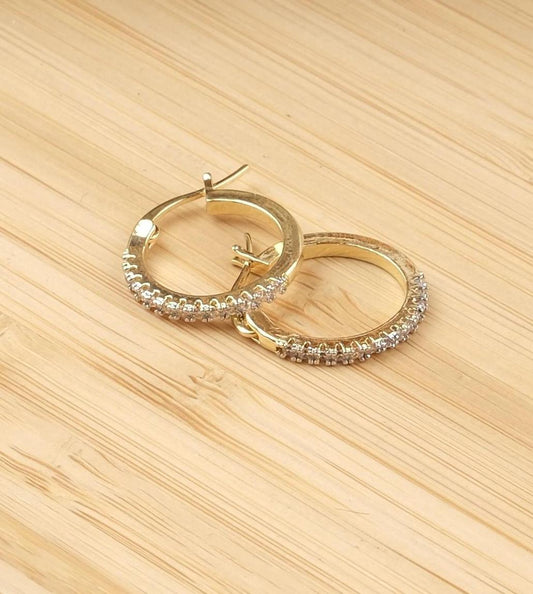 Gold Plated Hoop Earrings With Baguette Diamond Accents In Silver Tone, Lightweight Hypoallergenic Elegant Everyday Jewelry Gift For Women