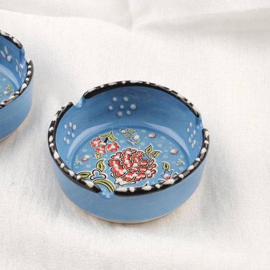 Buy1 Get1 | Handmade Light Blue Ceramic Ashtray with Vintage Lid Design, Small Antique Style Smoking Accessory Cigar Ash Tray, Cigarette Lid