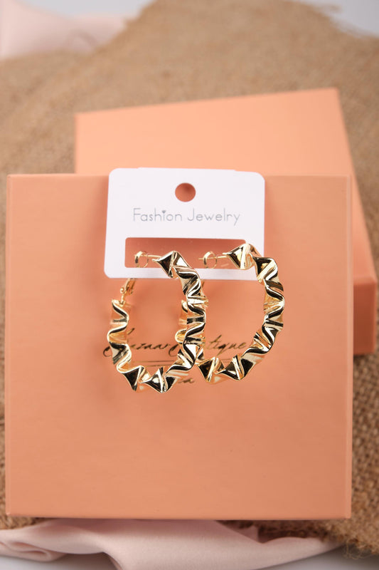 Gold Sculpted Abstract Art Hoop Earrings For Women, Unique Hypoallergenic Jewelry, Bold Fashion Made In Brass