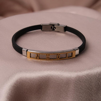 Leather Detailed Gold Roman Numerals Bracelet for Men & 22 cm, Elegant Design, Sleek Modern Look | Durable Jewelry for Him | Great Gift Idea