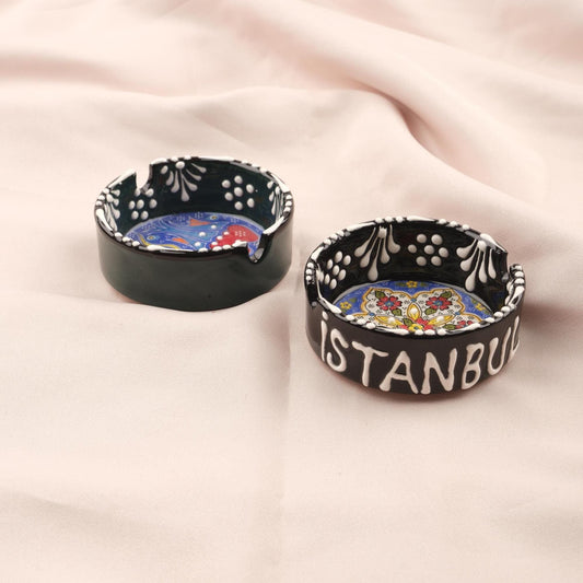 Buy1 Get1 | Handmade, Antique Looking Vintage Style Ashtray in Istanbul Writing with Dark Colors