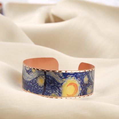 Vincent Van Gogh "The Starry Night" Bracelet in Pure Copper, Handmade & Artistic Adjustable Cuff | Antique Looking, Vintage Style Gift