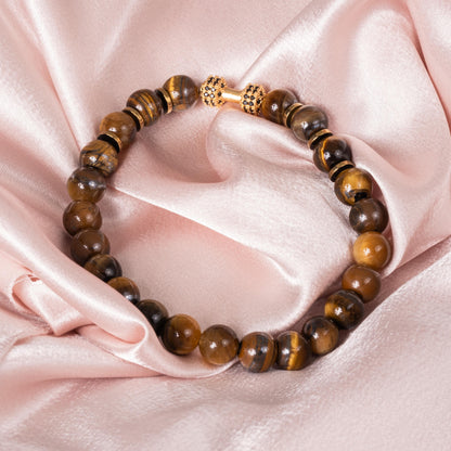 Gold Dumbbell Tiger Eye Bracelet for Him, Unique Gift Sacral Chakra Protection Gemini,Scorpio, Taurus, Cancer, Hematite Gym Bracelet for Men