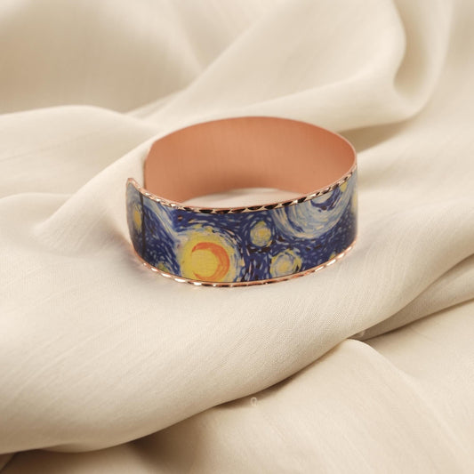 Vincent Van Gogh "The Starry Night" Bracelet in Pure Copper, Handmade & Artistic Adjustable Cuff | Antique Looking, Vintage Style Gift