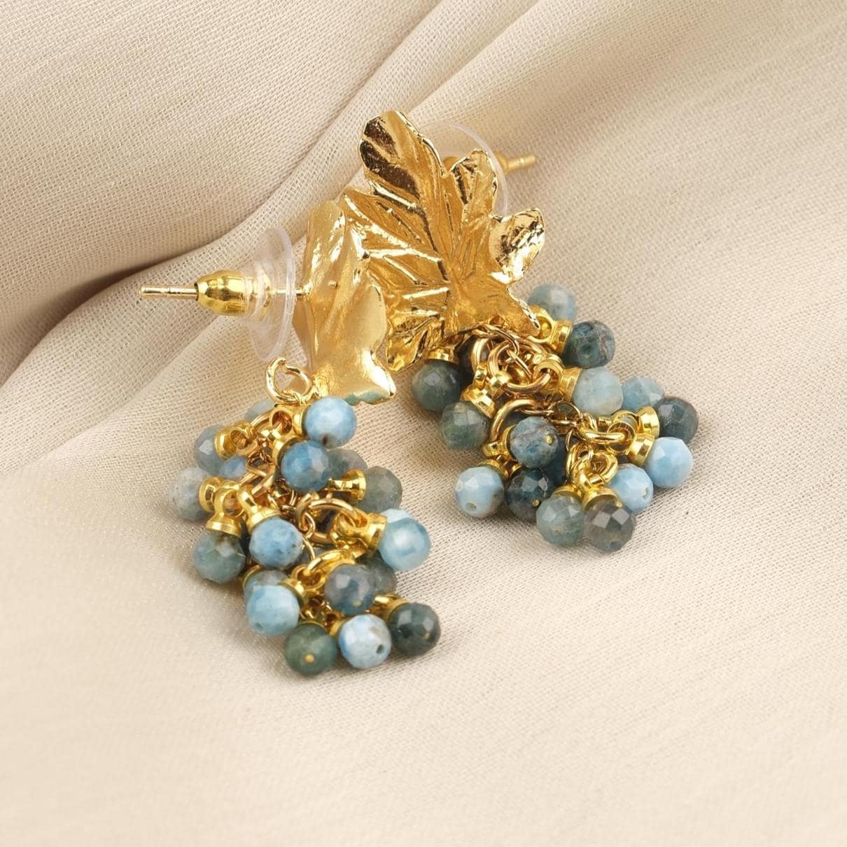 Handmade Apatite Grape Stud Earrings, March Birthstone, Elegant & Fruit-Inspired Jewelry, Antique Looking Statement Design Gift for Her