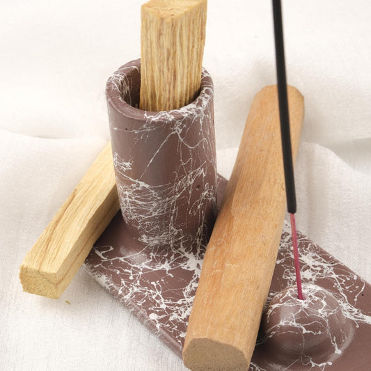 Marble Paint Palo Santo and Incense Stick Holder, Fit for Sandal, Meditation Gift for Spiritual People, Yoga Lovers Decoration 13x7x8cm