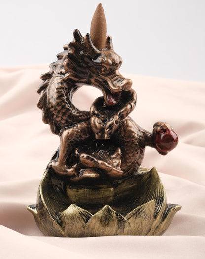Gold Exotic Dragon Backflow Incense Burner | Authentic Smoke Waterfall for Cone and Backflow Incense , Incense Accessories for Yoga Lovers